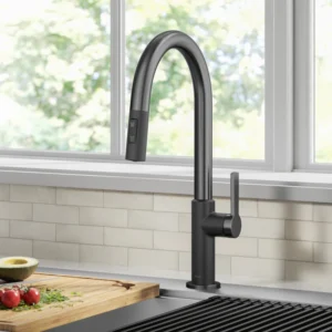 KRAUS Oletto Single Handle Pull Down Kitchen Faucet in Matte Black / Spot Free Black KPF-2820MBSFSB